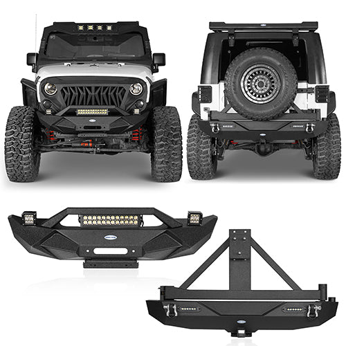 Jeep JK Front Bumper & Rear Bumper w/Tire Carrier Combo Kit for 2007-2018 Jeep Wrangler JK JKU - Rodeo Trail RDG.2031+2029 1