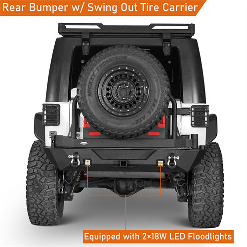 Mad Max Front Bumper & Rear Bumper w/Spare Tire Carrier for 2007-2018 Jeep Wrangler JK Rodeo Trail RDG.2038+RDG.2015 15