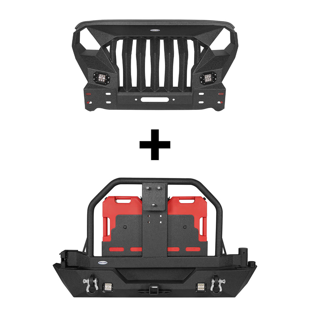 Mad Max Front Bumper & Rear Bumper w/Spare Tire Carrier for 2007-2018 Jeep Wrangler JK Rodeo Trail RDG.2038+RDG.2015 2