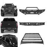 Front Bumper &  Rear Bumper &  Roof Rack for Fit for 2009-2014 F-150 SuperCrew, Excluding Raptor Rodeo Trail RDG.8205+8202+8204 1