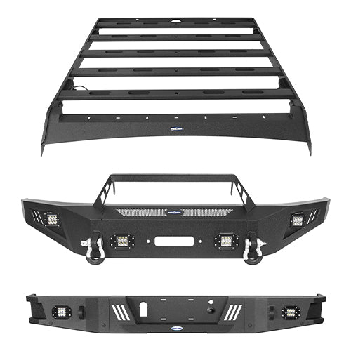 Front Bumper &  Rear Bumper &  Roof Rack for Fit for 2009-2014 F-150 SuperCrew, Excluding Raptor Rodeo Trail RDG.8205+8202+8204 2