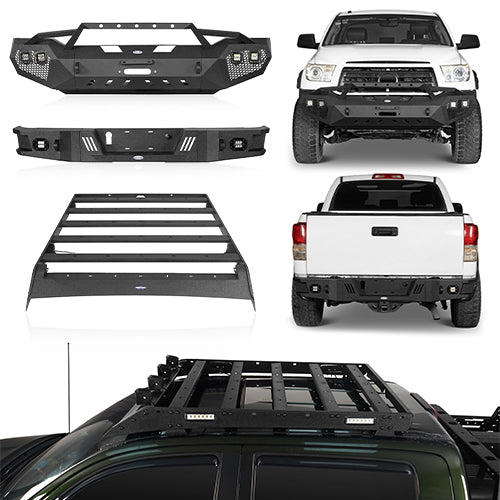 Front Bumper & Rear Bumper & Roof Rack for 2007-2013 Toyota Tundra Crewmax Rodeo Trail RDG.5200+5206+5202 1