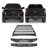 Front Bumper & Rear Bumper & Roof Rack for 2009-2014 Ford F-150 SuperCrew,Excluding Raptor Rodeo Trail RDG.8205+8201+8204 1