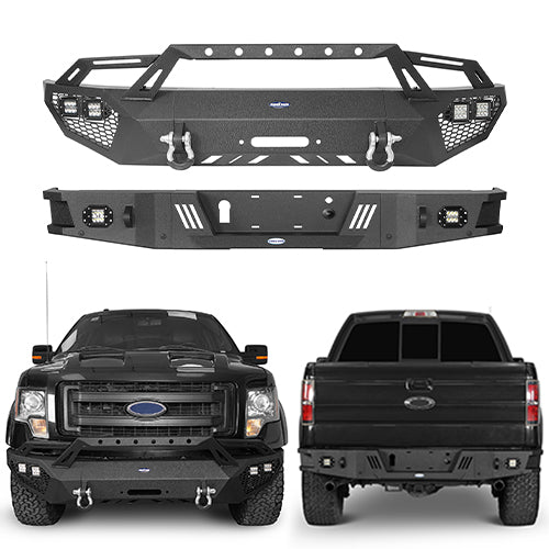 Front Bumper w/ Grill Guard & Rear Bumper for 2009-2014 Ford F-150 Excluding Raptor Rodeo Trail RDG.8200+8204 1