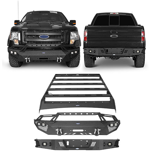 Ford F-150 Front Bumper &  Rear Bumper & Roof Rack for 2009-2014 F-150 SuperCrew,Excluding Raptor Rodeo Trail RDG.8205+8200+8204 1