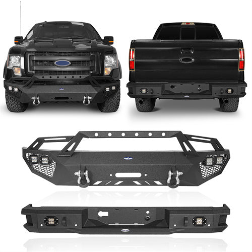 Front Bumper w/Grill Guard & Back Bumper for 2009-2014 Ford F-150 Excluding Raptor  Rodeo Trail RDG.8200+RDG.8203 1