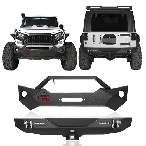 Rock Crawler Front Bumper & Different Trail Rear Bumper Combo Kit for 2007-2018 Jeep Wrangler JK JKU Rodeo Trail RDG.2055+RDG.2030 1