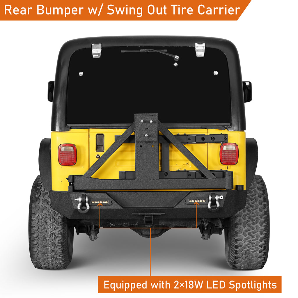 Jeep TJ Front and Rear Bumper Combo w/Tire Carrier for 1987-2006 Jeep Wrangler YJ TJ Rodeo Trail RDG.1010+RDG.1011 9