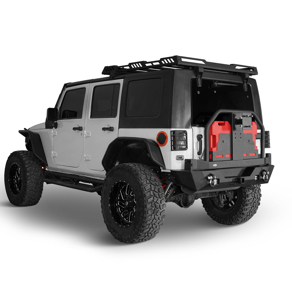Rear Bumper with Rack Bar & Spare Tire Frame for 2007-2018 Jeep Wrangler JK - Rodeo Trail RDG.2015A+RDG.2015B 3