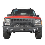 Full Width Front Bumper w/ Winch Plate & LED Spotlights for 1984-2001 Jeep Cherokee XJ 4