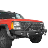 Full Width Front Bumper w/ Winch Plate & LED Spotlights for 1984-2001 Jeep Cherokee XJ 5