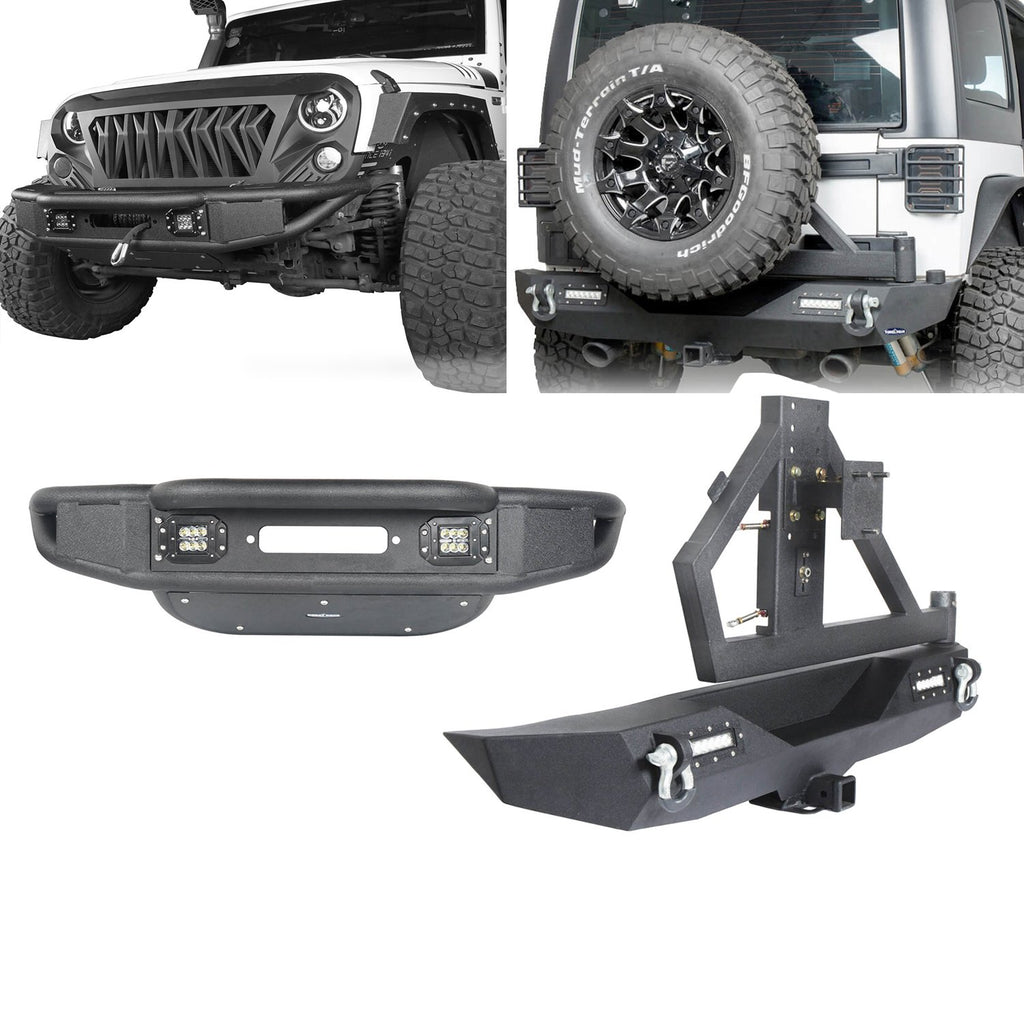 Opar Lotus Tubular Front Bumper & Different Trail Rear Bumper w/Tire Carrier Combo Kit for 2007-2018 Jeep Wrangler JK JKU BXG132114 Rodeo Trail  