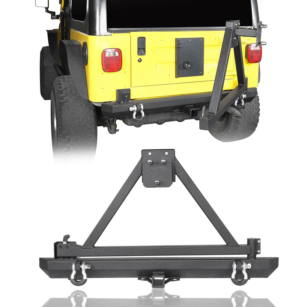 Rear Bumper w/Tire Carrier & 2 Inch Receiver Hitches for 1997-2006 Jeep Wrangler TJ BXG281 1
