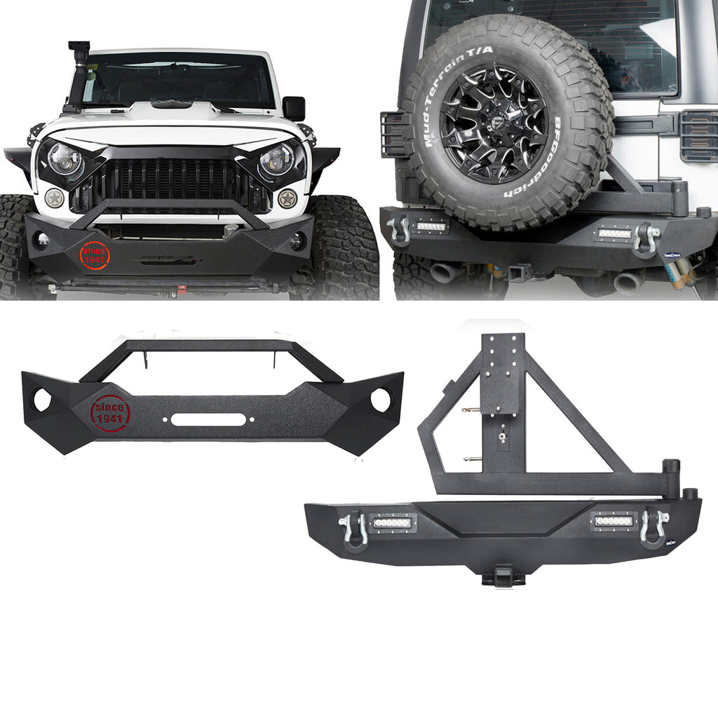 Rock Crawler Stubby Front Bumper & Different Trail Rear Bumper w/Tire Carrier Combo(07-18 Jeep Wrangler JK) - Rodeo Trail