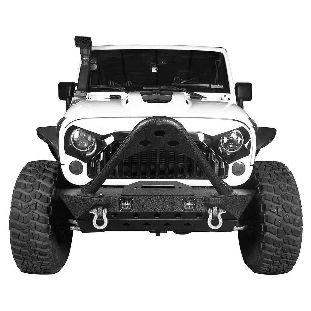 Stubby Front Bumper w/Stinger & Winch Plate Mount w/LED Spotlight(07-18 Jeep Wrangler JK) - Rodeo Trail